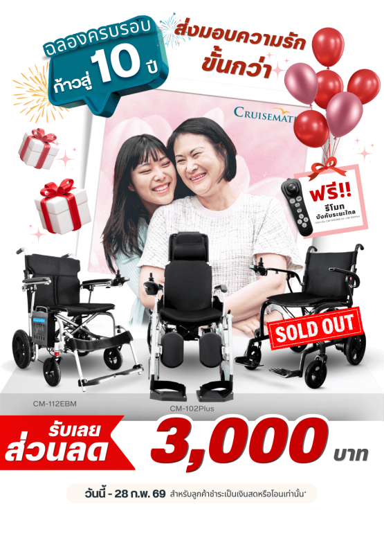 โปรโมชั่นรถเข็นไฟฟ้า ปรับนอน น้ำหนักเบา ลด 3,000 บาท